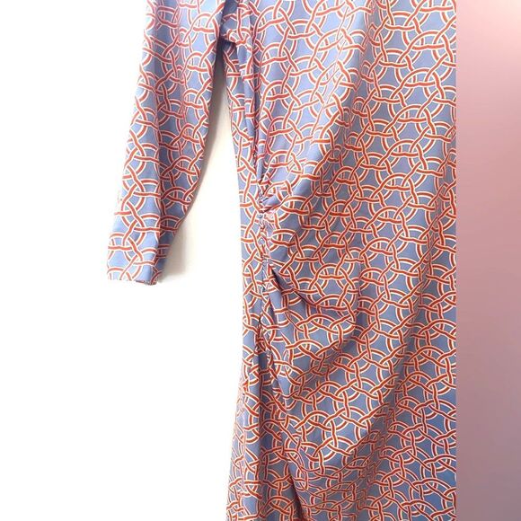 J. McLaughlin Catalina Cloth Sage Ruched Dress Long Sleeve Printed Preppy Office - Picture 4 of 8